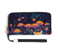 Jubonexis Orange Cat Sleeping Mushroom Forest PU Leather Clutch Long Bifold Wallet, Coin Purse Credit Pass Case, Durable Card-Holder Money Storage for Women Men
