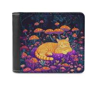 Jubonexis Orange Cat Sleeping Mushroom Forest Soft PU Leather Bifold Wallet, Coin Purse Credit Pass Case, Durable Card-Holder Slim Billfold for Men Woman Money Storage