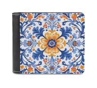 Jubonexis Orange Flowers Traditional Folk Motifs Soft PU Leather Bifold Wallet, Coin Purse Credit Pass Case, Durable Card-Holder Slim Billfold for Men Woman Money Storage