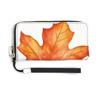 Jubonexis Orange Maple Leaf PU Leather Clutch Long Bifold Wallet, Coin Purse Credit Pass Case, Durable Card-Holder Money Storage for Women Men