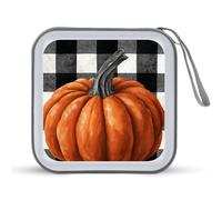 Jubonexis Orange Pumpkin Black and White Checkered CD Case DVD Storage Case Portable for Car Home Travel