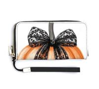 Jubonexis Orange Pumpkin Black Lace Coquette Bow PU Leather Clutch Long Bifold Wallet, Coin Purse Credit Pass Case, Durable Card-Holder Money Storage for Women Men
