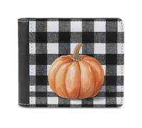 Jubonexis Orange Pumpkin on Black White Checkered Soft PU Leather Bifold Wallet, Coin Purse Credit Pass Case, Durable Card-Holder Slim Billfold for Men Woman Money Storage