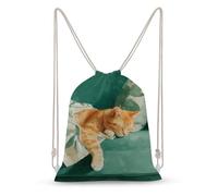 Jubonexis Orange Tabby Cat on A Deep Green Sofa Drawstring Backpack Canvas String Bag Lightweight Sports Gym Bag for Men Women