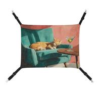 Jubonexis Orange Tabby Cat on Teal Velvet Armchair Breathable Pet Hammock with Adjustable Straps Reversible Cat Hanging Bed Dog Mats