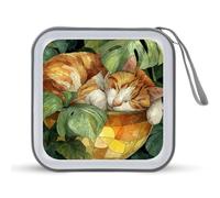 Jubonexis Orange Tabby Cat Sleeping CD Case DVD Storage Case Portable for Car Home Travel