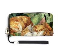Jubonexis Orange Tabby Cat Sleeping PU Leather Clutch Long Bifold Wallet, Coin Purse Credit Pass Case, Durable Card-Holder Money Storage for Women Men