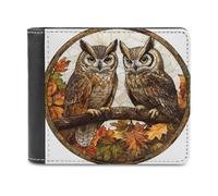Jubonexis Owls on an Oak Branch Soft PU Leather Bifold Wallet, Coin Purse Credit Pass Case, Durable Card-Holder Slim Billfold for Men Woman Money Storage