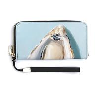 Jubonexis Oyster on Pale Blue Brush Strokes PU Leather Clutch Long Bifold Wallet, Coin Purse Credit Pass Case, Durable Card-Holder Money Storage for Women Men