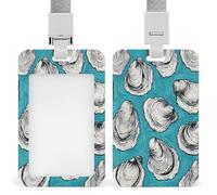 Jubonexis Oyster Shells on Turquoise ID Badge Holder Retractable Clip Card Holder Card Protector Name Badge Name Tag for Work Office Doctor Nurse