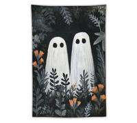 Jubonexis Pair of Cute Ghosts in The Garden Tapestry Polyester Aesthetic Wall Hanging Bedroom Living Room Dorm Decor 40"x60"