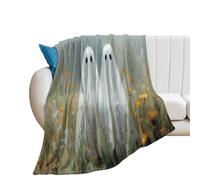 Jubonexis Pair of Cute Ghosts in The Wildflowers Field Anti Pilling Throw Blankets Cozy Durable Blanket for Bedroom Living Rooms Couch Sofa Bed 50"x60"
