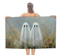 Jubonexis Pair of Cute Ghosts in The Wildflowers Field Beach Towel Sand Free Microfiber Large Shower Towels Multipurpose Absorbent for Bathroom Pool 130x80 CM