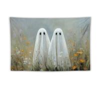 Jubonexis Pair of Cute Ghosts in The Wildflowers Field Tapestry Polyester Aesthetic Wall Hanging Bedroom Living Room Dorm Decor 40"x60"