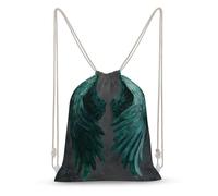 Jubonexis Pair of Emerald Green Angel Wings Drawstring Backpack Canvas String Bag Lightweight Sports Gym Bag for Men Women