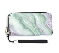Jubonexis Pale Lavender Marble Fluid Sage Green PU Leather Clutch Long Bifold Wallet, Coin Purse Credit Pass Case, Durable Card-Holder Money Storage for Women Men