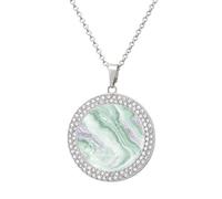 Jubonexis Pale Lavender Marble Fluid Sage Green Round Pendant Necklace Silver Jewelry for Women