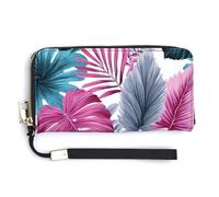 Jubonexis Palm Leaves and Monstera PU Leather Clutch Long Bifold Wallet, Coin Purse Credit Pass Case, Durable Card-Holder Money Storage for Women Men