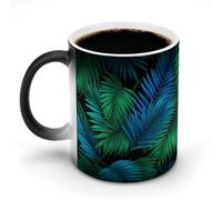Jubonexis Palm Leaves in Neon Green Blue Color Changing Mugs Heat Changing Ceramic Coffee Mug Novelty Funny Tea Water Cup 11OZ