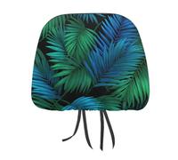 Jubonexis Palm Leaves in Neon Green Blue Printed Car Headrest Cover,2 Pieces, Elastic Comfort Head Rest Cover for Women Men, Universal Fits Most Cars Van SUV Truck, Car Interior Decor Accessories