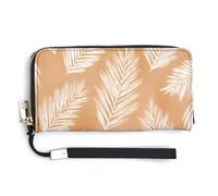 Jubonexis Palm Leaves on A Beige Boho PU Leather Clutch Long Bifold Wallet, Coin Purse Credit Pass Case, Durable Card-Holder Money Storage for Women Men