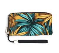 Jubonexis Palm Leaves Pattern PU Leather Clutch Long Bifold Wallet, Coin Purse Credit Pass Case, Durable Card-Holder Money Storage for Women Men