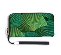 Jubonexis Palm Leaves PU Leather Clutch Long Bifold Wallet, Coin Purse Credit Pass Case, Durable Card-Holder Money Storage for Women Men