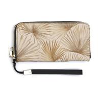 Jubonexis Palm Tree Leaves in Beige Color PU Leather Clutch Long Bifold Wallet, Coin Purse Credit Pass Case, Durable Card-Holder Money Storage for Women Men