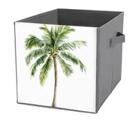 Jubonexis Palm Tree with Pastel Green Leaves Cube Storage Bins Storage Cubes Foldable Decorative Fabric Storage Baskets Home Organizers with Handles for Shelves,Closet, 27x27 CM