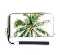 Jubonexis Palm Tree with Pastel Green Leaves PU Leather Clutch Long Bifold Wallet, Coin Purse Credit Pass Case, Durable Card-Holder Money Storage for Women Men