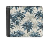 Jubonexis Palm Trees in Dusty Blue Soft PU Leather Bifold Wallet, Coin Purse Credit Pass Case, Durable Card-Holder Slim Billfold for Men Woman Money Storage