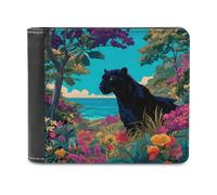 Jubonexis Panther Colorful Flowers Trees Soft PU Leather Bifold Wallet, Coin Purse Credit Pass Case, Durable Card-Holder Slim Billfold for Men Woman Money Storage