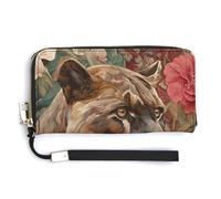 Jubonexis Panther in Beige and Rose PU Leather Clutch Long Bifold Wallet, Coin Purse Credit Pass Case, Durable Card-Holder Money Storage for Women Men