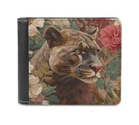 Jubonexis Panther in Beige and Rose Soft PU Leather Bifold Wallet, Coin Purse Credit Pass Case, Durable Card-Holder Slim Billfold for Men Woman Money Storage