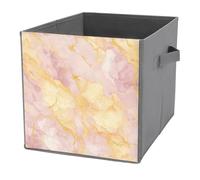 Jubonexis Pastel Blush Yellow Marble Cube Storage Bins Storage Cubes Foldable Decorative Fabric Storage Baskets Home Organizers with Handles for Shelves,Closet, 27x27 CM
