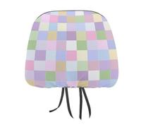 Jubonexis Pastel-checkered Squares Color Printed Car Headrest Cover,2 Pieces, Elastic Comfort Head Rest Cover for Women Men, Universal Fits Most Cars Van SUV Truck, Car Interior Decor Accessories