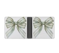 Jubonexis Pastel Colored Green and White Striped Bow Soft PU Leather Bifold Wallet, Coin Purse Credit Pass Case, Durable Card-Holder Slim Billfold for Men Woman Money Storage