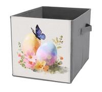 Jubonexis Pastel Colors Two Easter Eggs And Flowers Cube Storage Bins Storage Cubes Foldable Decorative Fabric Storage Baskets Home Organizers with Handles for Shelves,Closet, 27x27 CM