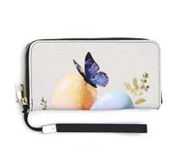 Jubonexis Pastel Colors Two Easter Eggs and Flowers PU Leather Clutch Long Bifold Wallet, Coin Purse Credit Pass Case, Durable Card-Holder Money Storage for Women Men