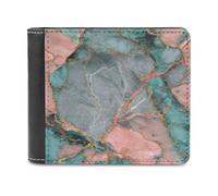 Jubonexis Pastel Coral Teal Color Luxury Marble Soft PU Leather Bifold Wallet, Coin Purse Credit Pass Case, Durable Card-Holder Slim Billfold for Men Woman Money Storage