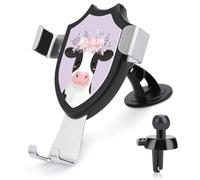 Jubonexis Pastel Cow with Flower Crown on Light Purple Car Phone Holder Mount Triangle Clip Base Air Vent Cell Phone Car Mount Automotive Accessories for 4-6 Inches Cell Smartphones