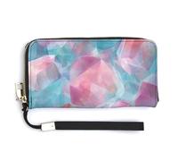 Jubonexis Pastel Crystal Fragments PU Leather Clutch Long Bifold Wallet, Coin Purse Credit Pass Case, Durable Card-Holder Money Storage for Women Men