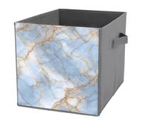 Jubonexis Pastel Gold Blue Color Luxury Marble Cube Storage Bins Storage Cubes Foldable Decorative Fabric Storage Baskets Home Organizers with Handles for Shelves,Closet, 27x27 CM