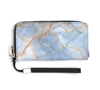 Jubonexis Pastel Gold Blue Color Luxury Marble PU Leather Clutch Long Bifold Wallet, Coin Purse Credit Pass Case, Durable Card-Holder Money Storage for Women Men