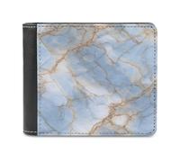 Jubonexis Pastel Gold Blue Color Luxury Marble Soft PU Leather Bifold Wallet, Coin Purse Credit Pass Case, Durable Card-Holder Slim Billfold for Men Woman Money Storage