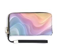 Jubonexis Pastel Gradient Waves Abstract Curves PU Leather Clutch Long Bifold Wallet, Coin Purse Credit Pass Case, Durable Card-Holder Money Storage for Women Men