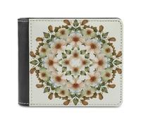 Jubonexis Pastel Green and Brown Flowers Soft PU Leather Bifold Wallet, Coin Purse Credit Pass Case, Durable Card-Holder Slim Billfold for Men Woman Money Storage