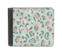 Jubonexis Pastel Mint Green Leopard Print Soft PU Leather Bifold Wallet, Coin Purse Credit Pass Case, Durable Card-Holder Slim Billfold for Men Woman Money Storage