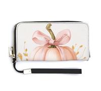 Jubonexis Pastel Peach Pumpkin Large Pink Bow PU Leather Clutch Long Bifold Wallet, Coin Purse Credit Pass Case, Durable Card-Holder Money Storage for Women Men