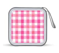 Jubonexis Pastel Pink Checkered Watercolor Preppy CD Case DVD Storage Case Portable for Car Home Travel